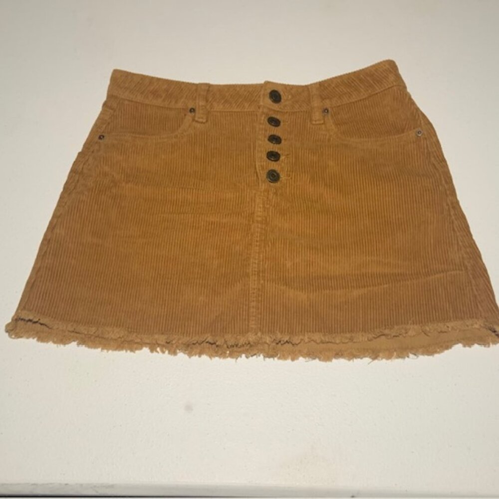 Indigo Rein Retro Button Front Corduroy Raw Hemline Mini Skirt - Size 7/27